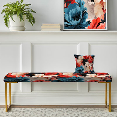Banc floral rembourré or