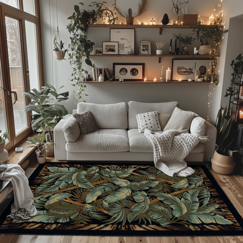 Alminus Jungle Fever Ebony Floral Area Rug, Rectangle 2'8" x 3'10"