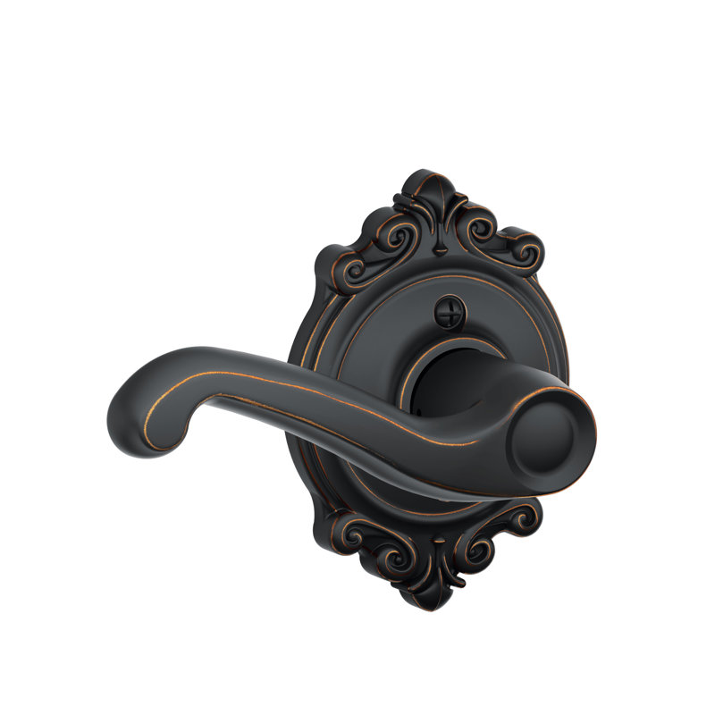 Flair Lever with Brookshire Trim Non-Turning Lock, Aged Bronze, Right