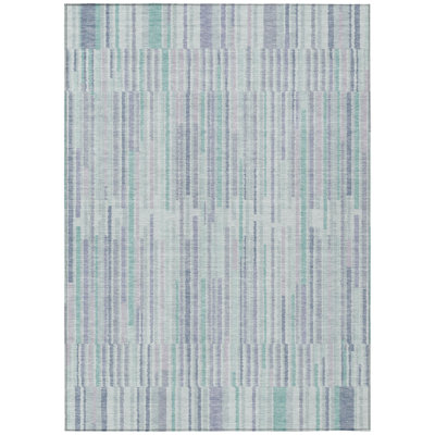9' X 12' Mint Green And Ivory Striped Washable Indoor Outdoor Area Rug