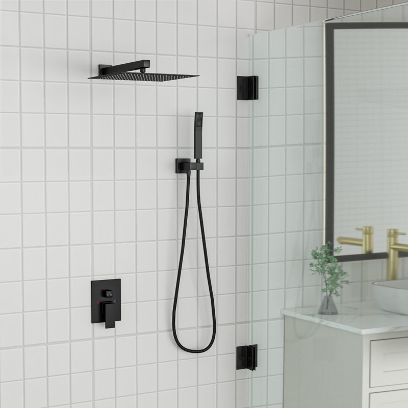 Système de douche à pluie à pression équilibrée 10 "avec douchette à main, Noir mat