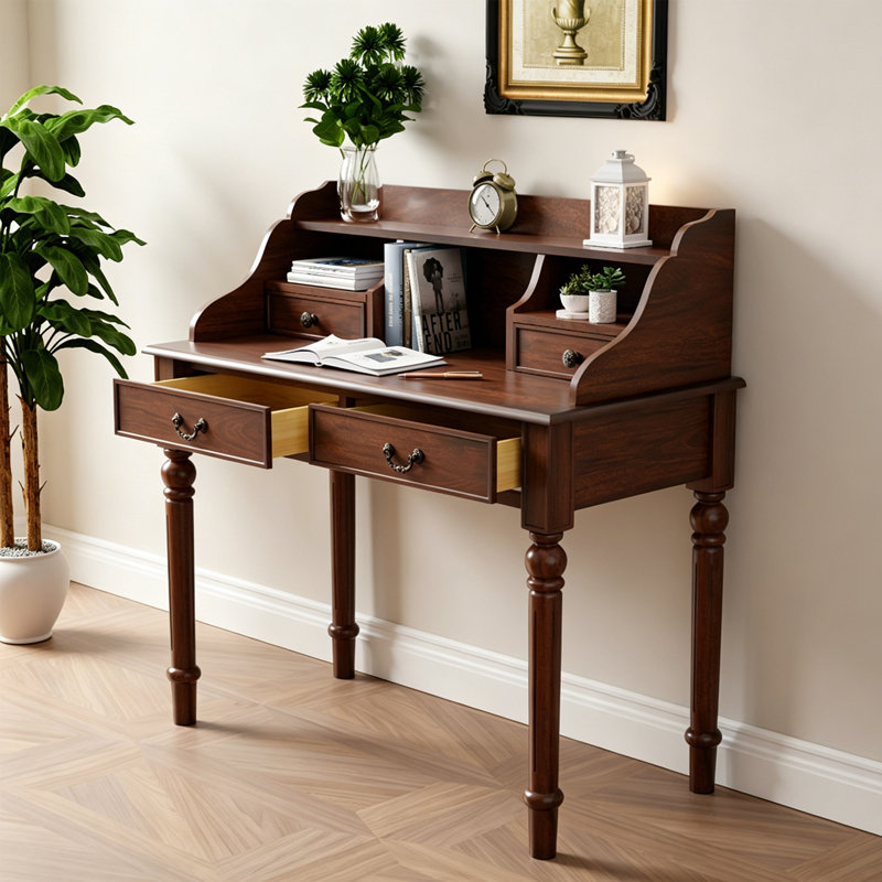 Retro Rectangular Simple Solid Wood Writing Desk, 44.09" H x 47.24" W x 19.68" D, Walnut