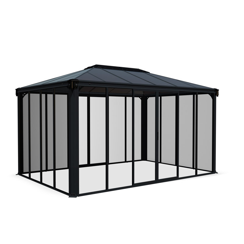 Palram - Canopia Ledro 10' W x 14' D Acrylic Aluminum Enclosed Patio Gazebo with Polycarbonate Roof Panel All-Season Outdoor Room with Screen Doors Gray 