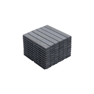 Interlocking Deck Tiles Striped Pattern, 12" x 12" Square Light Gray Acacia Hardwood