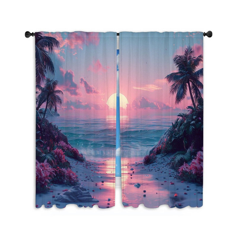 Plage, coucher de soleil, rideaux, paysage, paradis tropical, rideaux - 2 panneaux, L 20 po x L 54 po