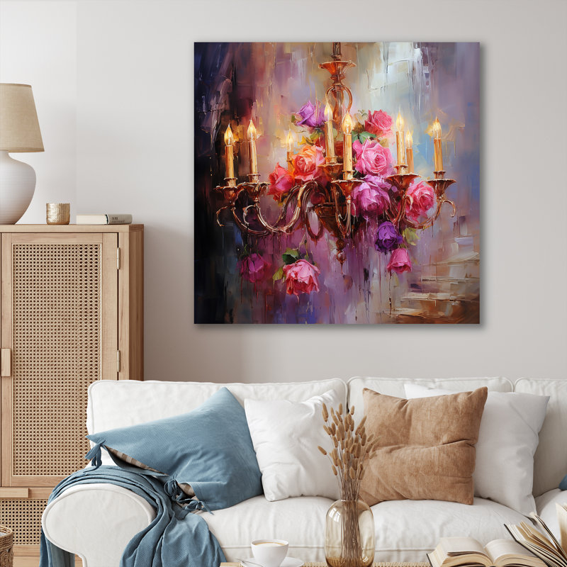 Rose floral splendide lustre rococo - lustre, art mural, Toile tendue, H 30 po x l 30 po x P 1,5 po