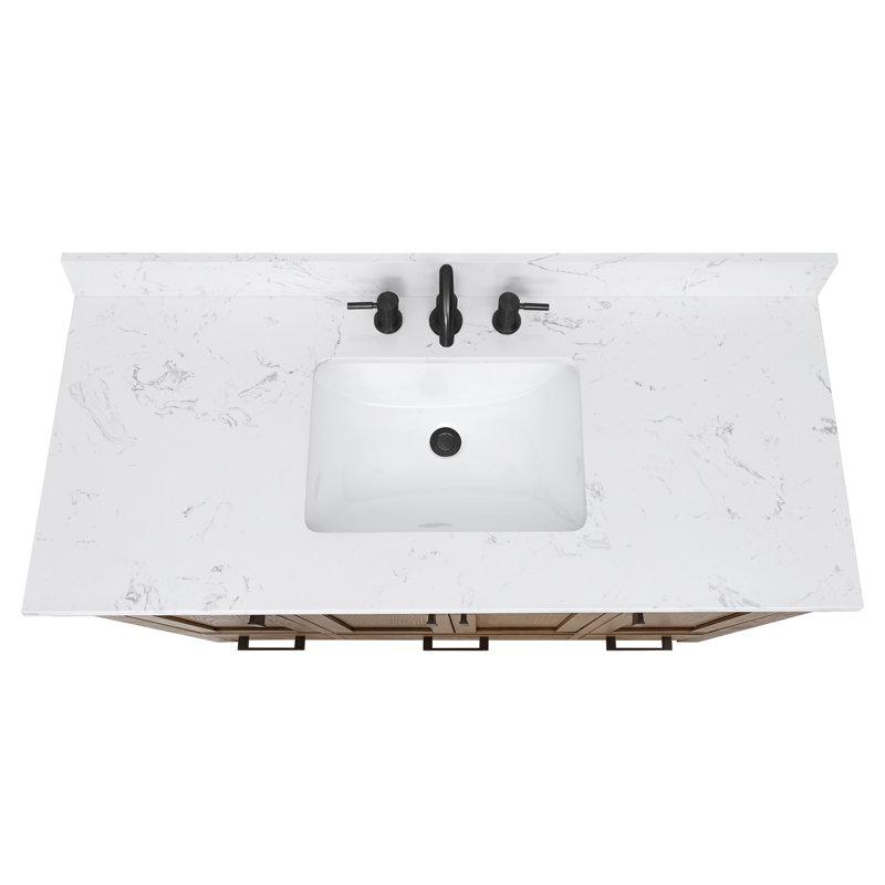 Souther 48" Single Bathroom Vanity with Top, Cala White Marble, Brushed Oak, Black