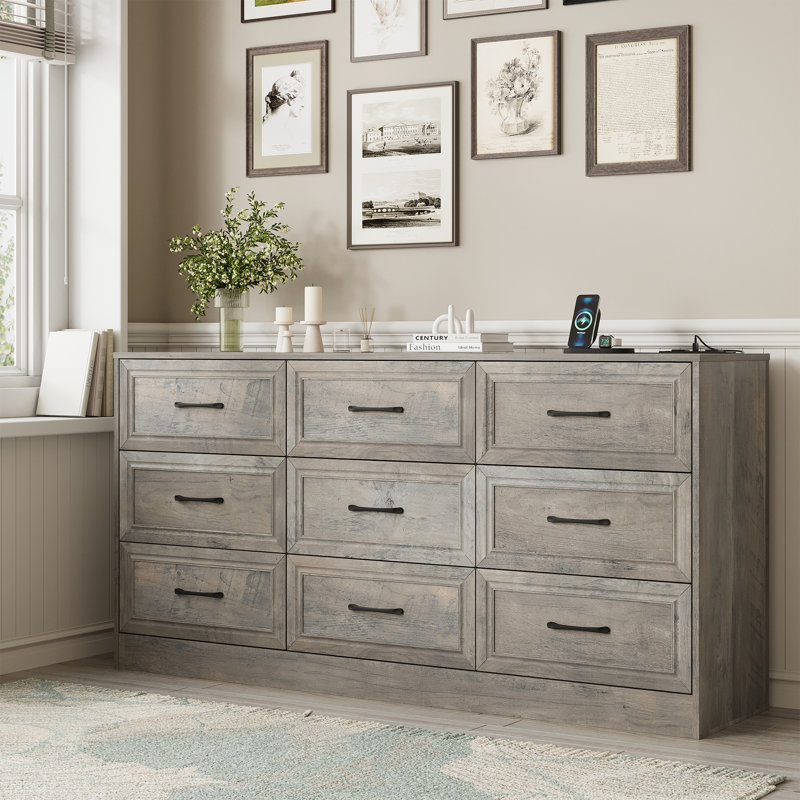 Commode 9 tiroirs pour chambre à coucher, Gris