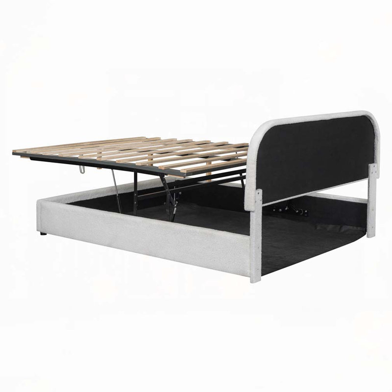 Lit rembourré Teddy avec rangement relevable, Blanc, Grand lit