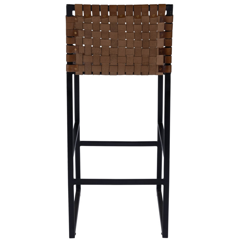 Butler Urban Brown Woven Leather Bar Stool, Bar Stool (30" Seat Height), Dark Brown/Black