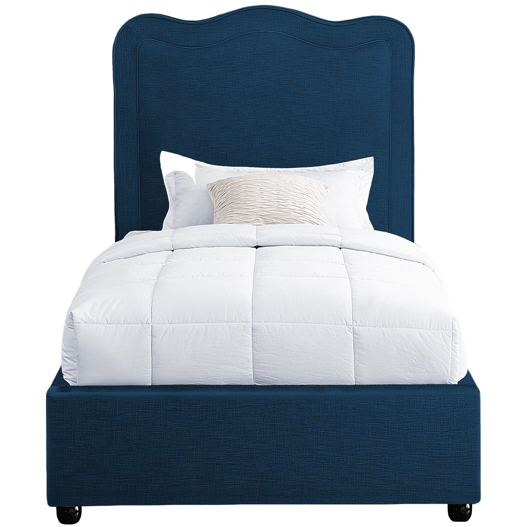 Upholstered Scalloped Bed, Bed Navy Linen, Twin