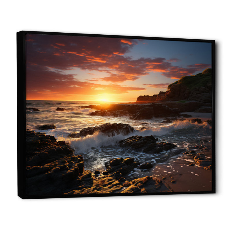 Sunset Radiant Coastal Retreat I, H 34 po x l 44 po x P 1,5 po, Cadre flottant noir
