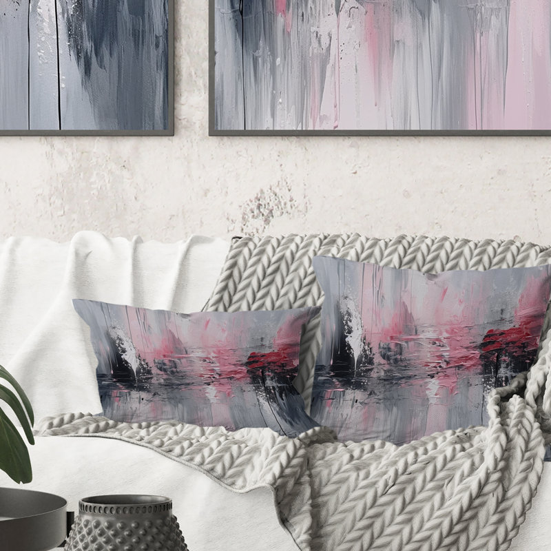 Evolving Shapes In Pink Marble IV - Coussin décoratif à imprimé géométrique abstrait