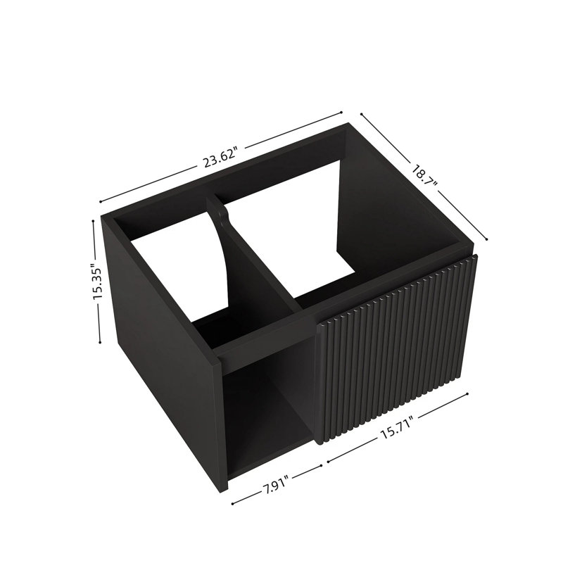 Armoire flottante 24 po avec une porte rayée et une tablette ouverte EIDEN, noir, sans bassin / plateau / robinet, Black