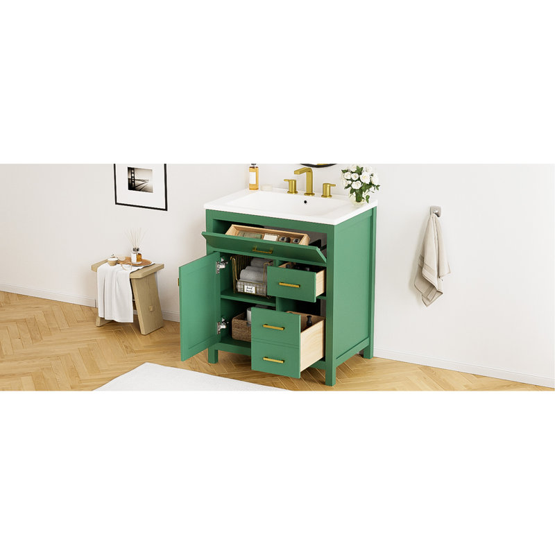 Meuble-lavabo élégant avec rangement spacieux et caractéristiques haut de gamme, Vert