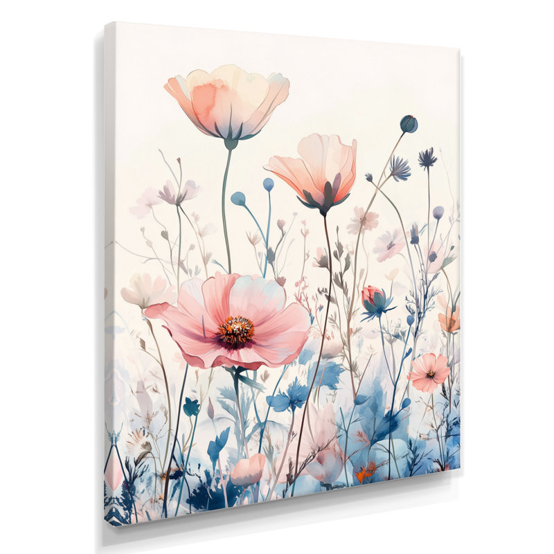 «Pastel Wildflower Field Harmony V», reproduction sur toile à motif floral rose, Toile tendue, H 20 po x l 12 po