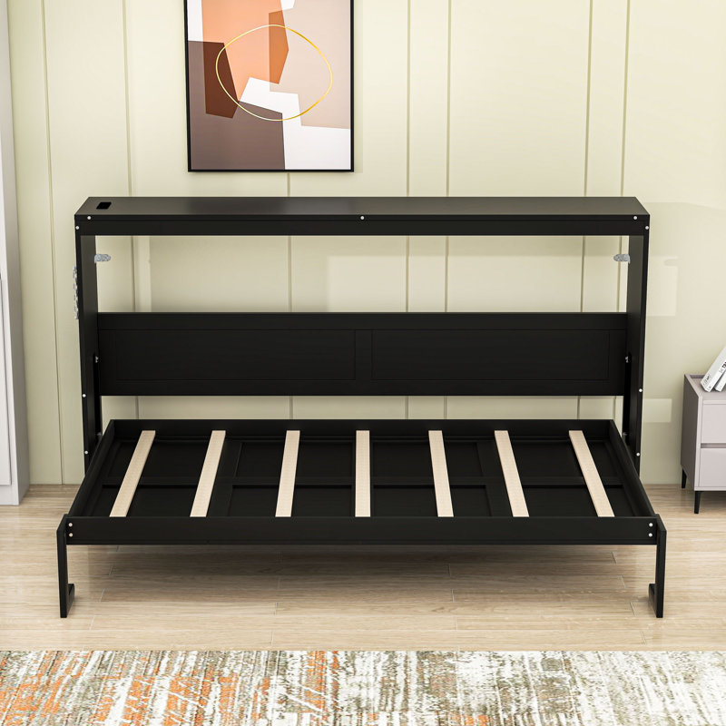 Lit escamotable contemporain avec éclairage à DEL et charge USB, Lit simple, Noir