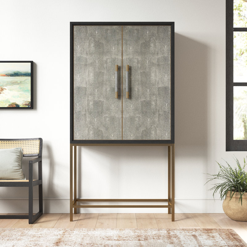 Meera Bar Cabinet, Gray/Gold