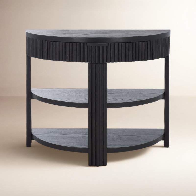 Christy Reeded Half Moon Console Table, Black