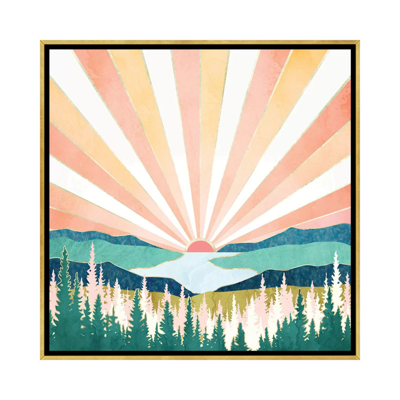 Coucher de soleil d'été - impression, Aucun mat, 26" H x 26" W x 1.5" D, Toile encadrée d'or