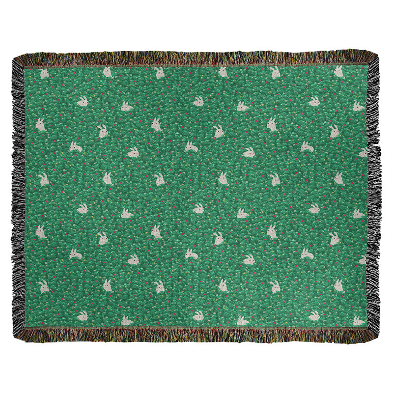 Couverture en coton tissé Katelyn Elizabeth, l 50 po x L 60 po, Vert / blanc