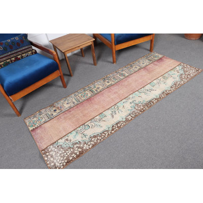 Vintage Anatolian Oushak Runner Rug - Patchwork Turkish Green Rug for Bedroom and Stairs