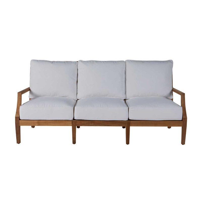 Haley Teak Patio Sofa with Cushions, Natural White, Natural Teak, No welt + Standard fill