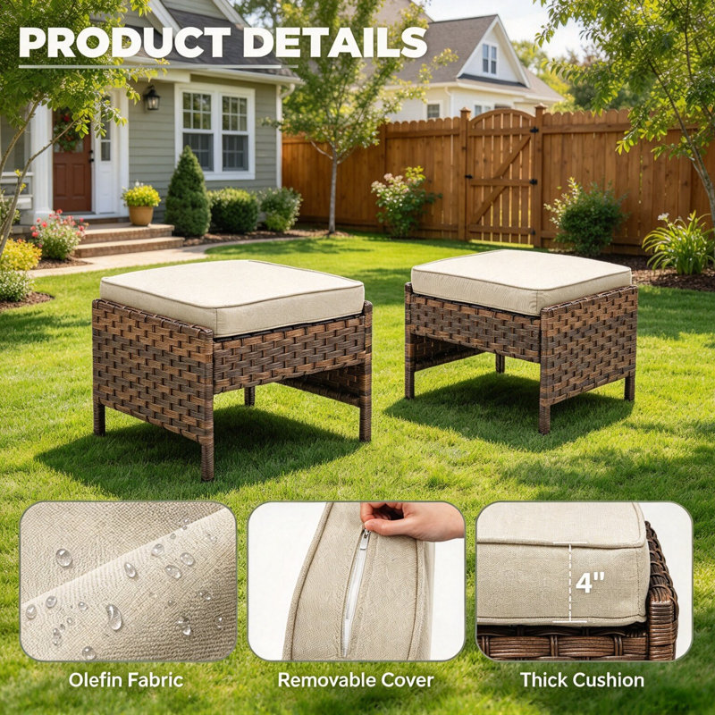 Ensemble de mobilier de jardin en résine tressée 2 pièces, ensemble de conversation extérieur en rotin brun avec canapé 3 places et causeuse, coussins beiges