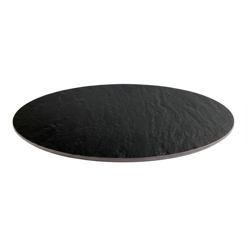 Plateau de table rond en pierre frittée de 30 po à surface texturée noire pour l'intérieur et l'extérieur
