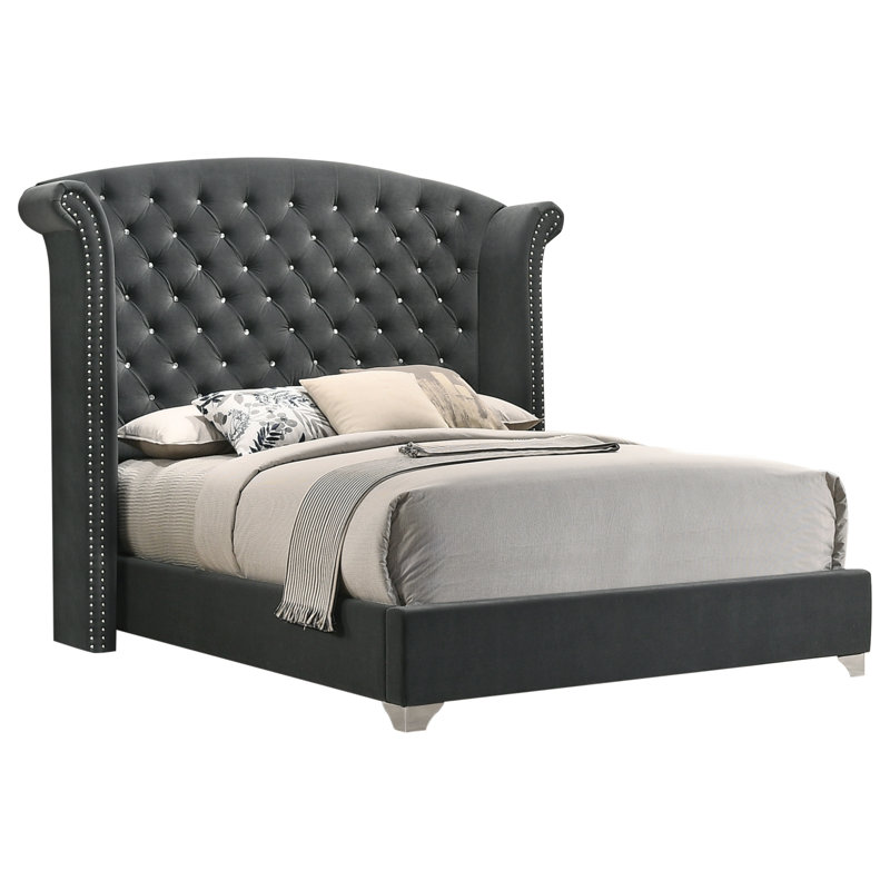 Thoreson Upholstered Wingback Bed, California King, Gray