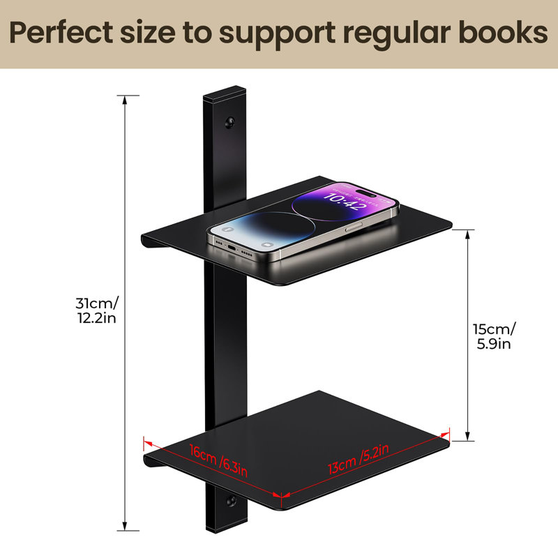 Floating Book Shelves for Wall, Black