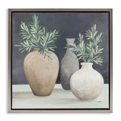 Botanical Pottery Vessels  Framed Floater Canvas Wall Art by Julia Purinton