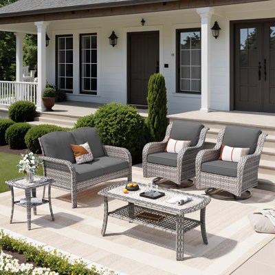 5-piece Outdoor Patio Furniture Set With Swivel Chairs & Coffee Table – Rattan Conversation Set For Front Porch, Backyard, And Deck
