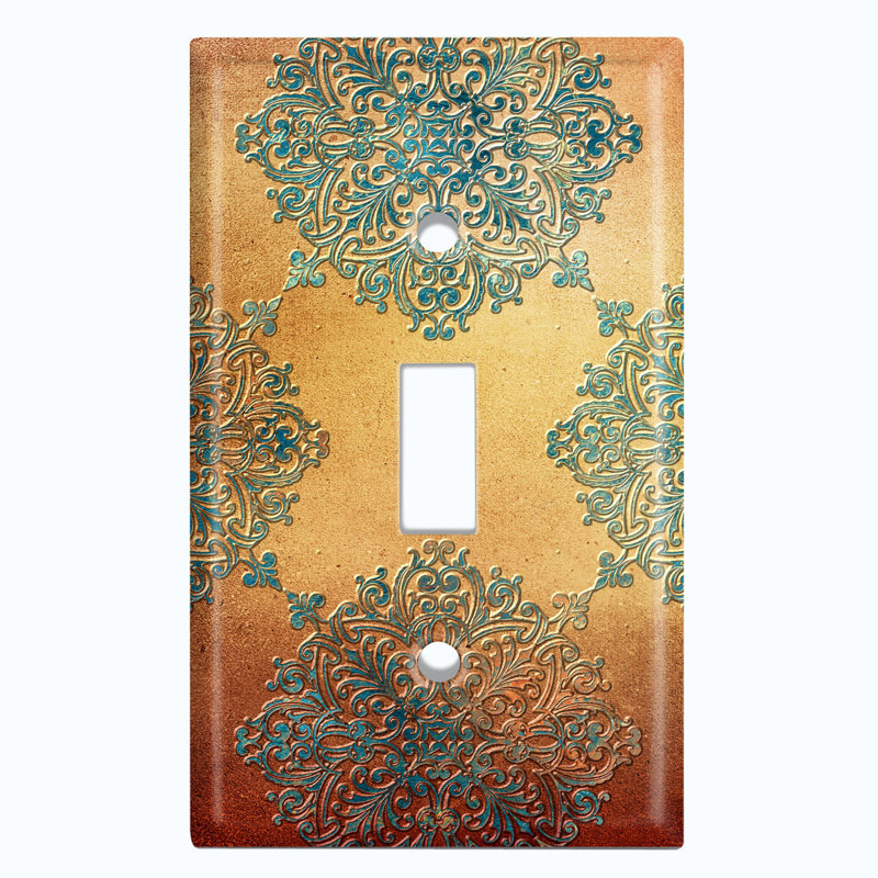 Flower Patina Copper Print 1 - Gang Toggle Light Switch Standard Wall Plate