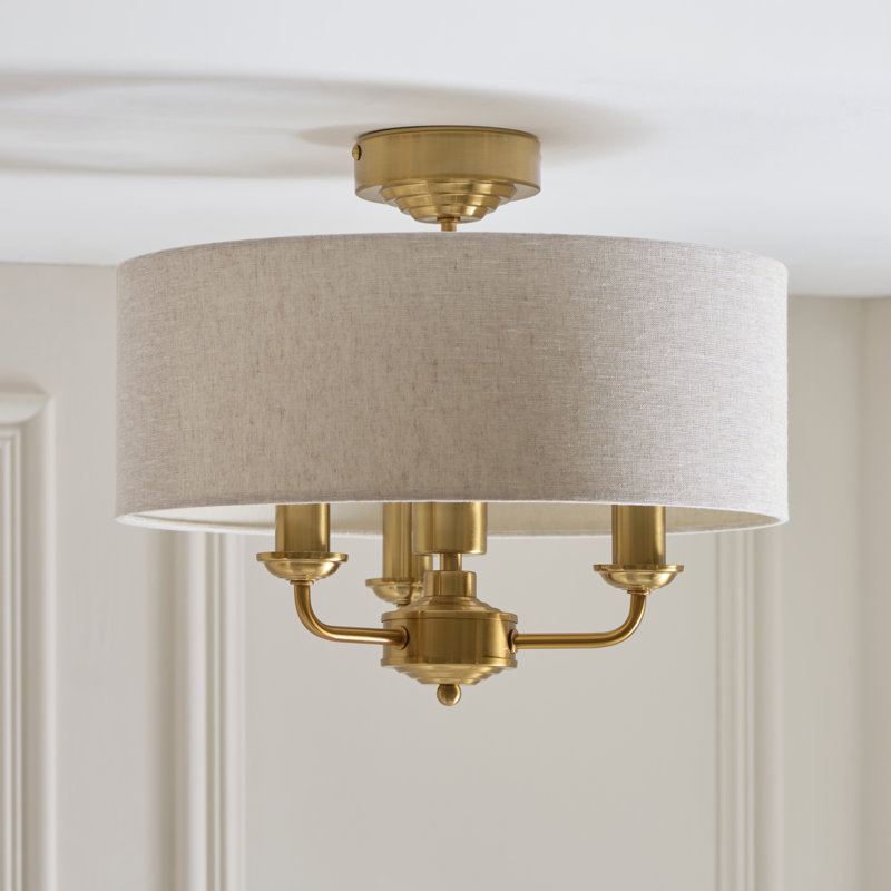 Linen Flush Mount, Vintage Brass