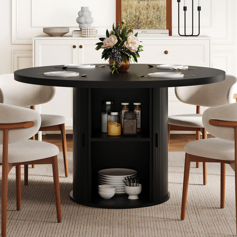 Table de salle à manger pour 4 personnes avec rangement intégré pour les cuisines et les salons, Black