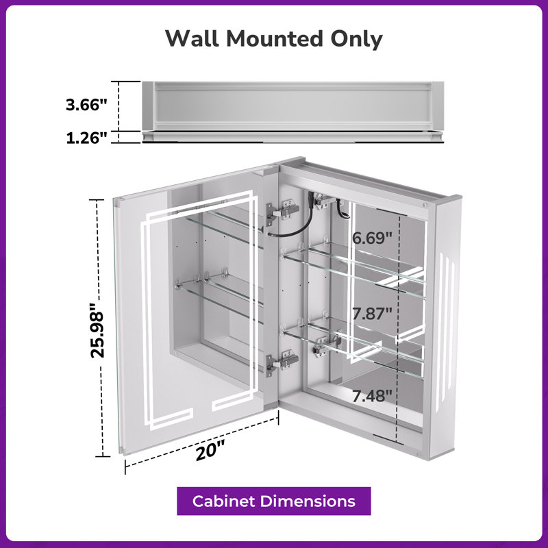 Rectangle LED Lighted Medicine Cabinet with Frontlit, Sidelit, Memory,  Fog-free Function & Tempered Glass