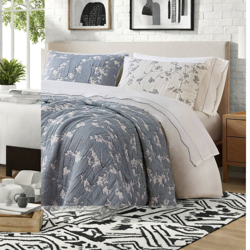Premium Cotton Bedding Sets 3 Piece Queen Jacquard Modern Home Quilt