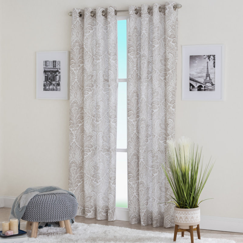 Juleesa Polyester / Linen Light-Filtering Paisley Print Curtain Panel with Grommet Top , Taupe, 50" W x 63" L