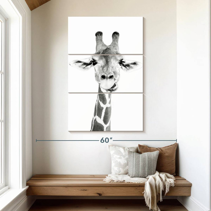 Brampt Happy Giraffe In Black And White, 50" H x 32" W