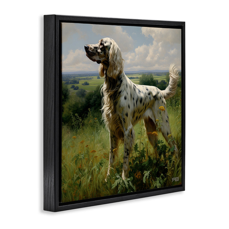 "Dalmatian Dog in Countryside Gray", encadrée par Roozbeh Bahramali, Cadre flottant noir de jais, H 18 po x l 18 po