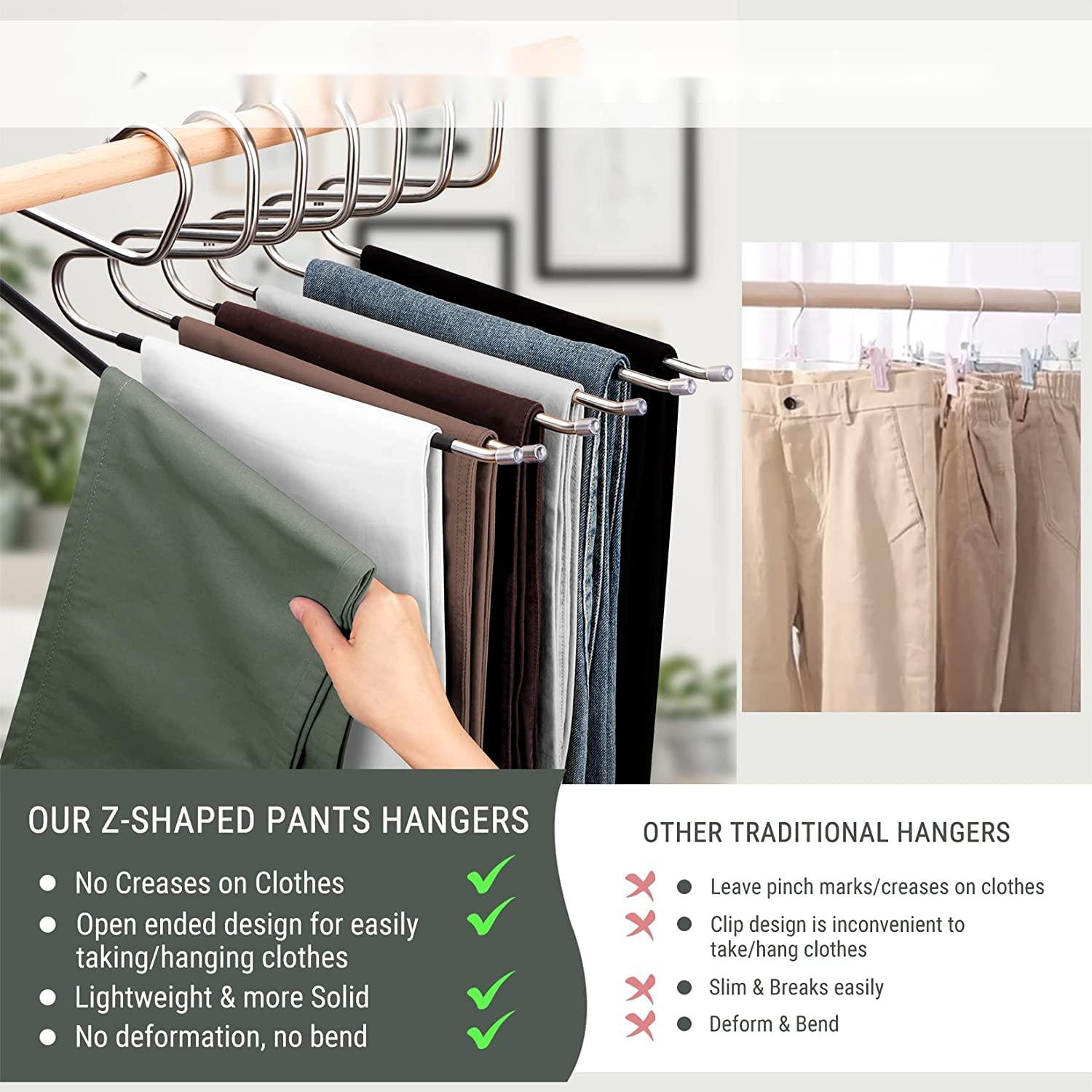 Amazon.com: Homa Jia Heavy-Duty Pants Hangers Non-Slip, Foam Open Ended  Slacks Pants Hangers for Men and Women, Space Saving Metal Trousers Hangers  for Closet, Skirt and Jean Hangers, Black (10 Pack) :