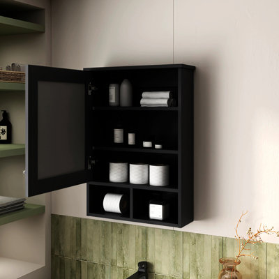 Black Medicine Cabinet With Mirror - Keep Medications & Essentials In , 29" H X 20.9" W 6.6" D, 5+ Shelves, Contemporary Bathroom For Door Store And Beauty Products