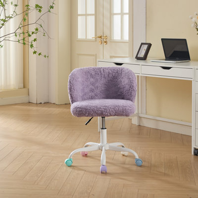 Chaise de bureau, chaise de bureau en poils de lapin artificiel avec base en métal, chaise de bureau pivotante réglable, chaise de coiffeuse