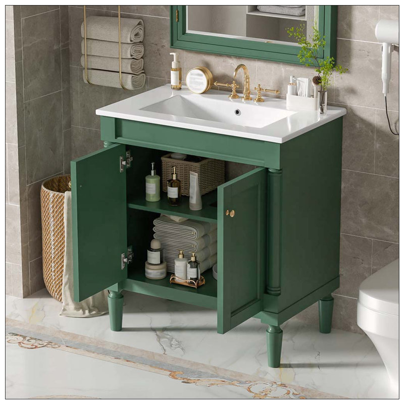 Meuble-lavabo 30 po avec lavabo en céramique, Vert