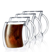 Glass Coffee Mugs with Handle 12oz/350ml Double Wall Crystal Tea Cups  Tumbler for Latte Milk Beer Juice Drinks, Lead Free, Set of 2, Medium 