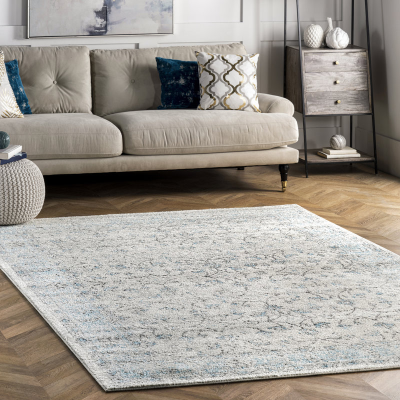 Askel Floral & Paisley Area Rug for Living Room Bedroom Dining Room Kitchen, Aqua/Ivory, Rectangle 8' X 10'