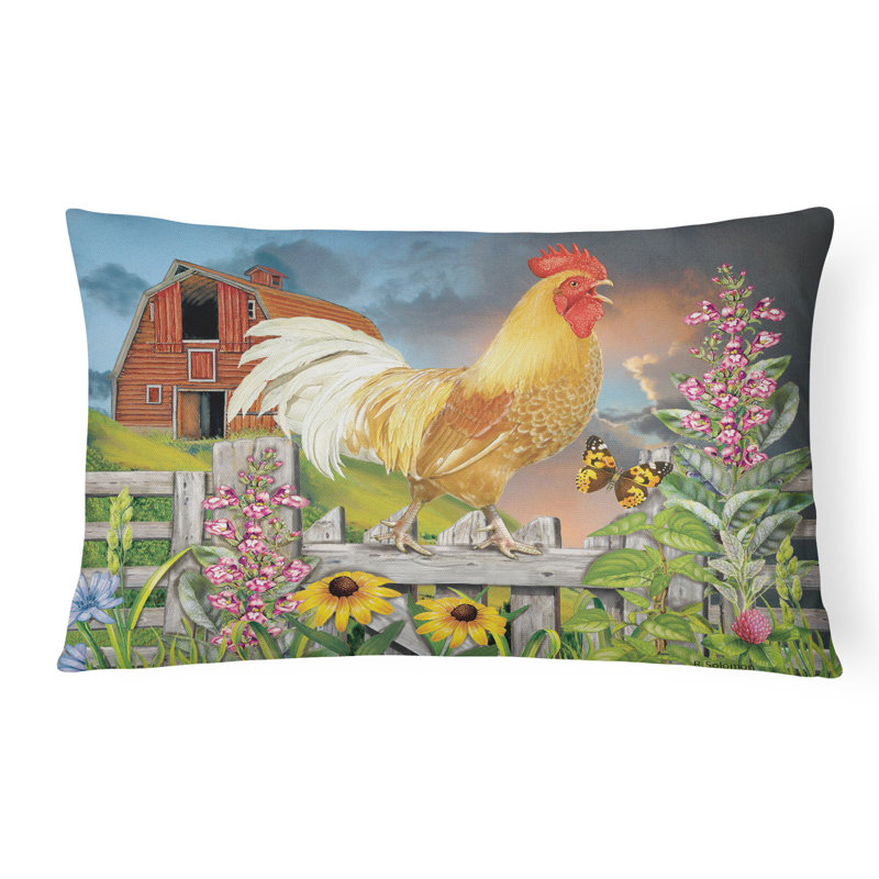 Outdoor Throw Pillow, Yellow Rooster Greeting the Day