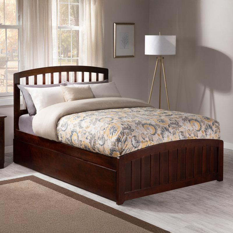Lit plateforme Bharmal avec pied de lit et gigogne assortis, Double, Noyer
