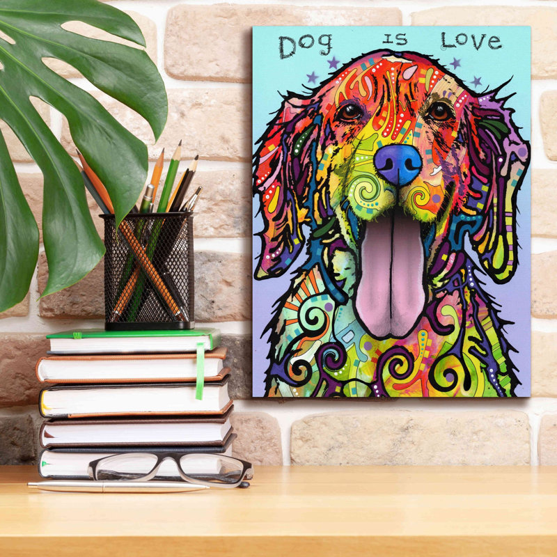 «Dog Is Love» par Dean Russo, estampe numérique sur toile, H 16 po x l 12 po x P 0,75 po